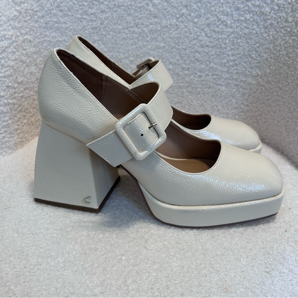 Sam Edelman Circus Platform Mary Jane Heels Khiria Faux Leather Ivory Sz 9